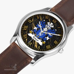 ScotsTee Shop Welsh Spicer of Caernarfonshire Coat of Arms Family Crest Wales Watch Leather Strap Classic Quartz Watch