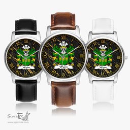 ScotsTee Shop Welsh Wynn of Gwydir Caernonfonshire Coat of Arms Family Crest Wales Watch Leather Strap Classic Quartz Watch