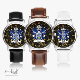 ScotsTee Shop Welsh Ynyr AP CADFARCH Coat of Arms Family Crest Wales Watch Leather Strap Classic Quartz Watch