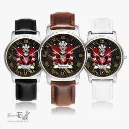 ScotsTee Shop Welsh Tegwared Y BAISWEN Coat of Arms Family Crest Wales Watch Leather Strap Classic Quartz Watch