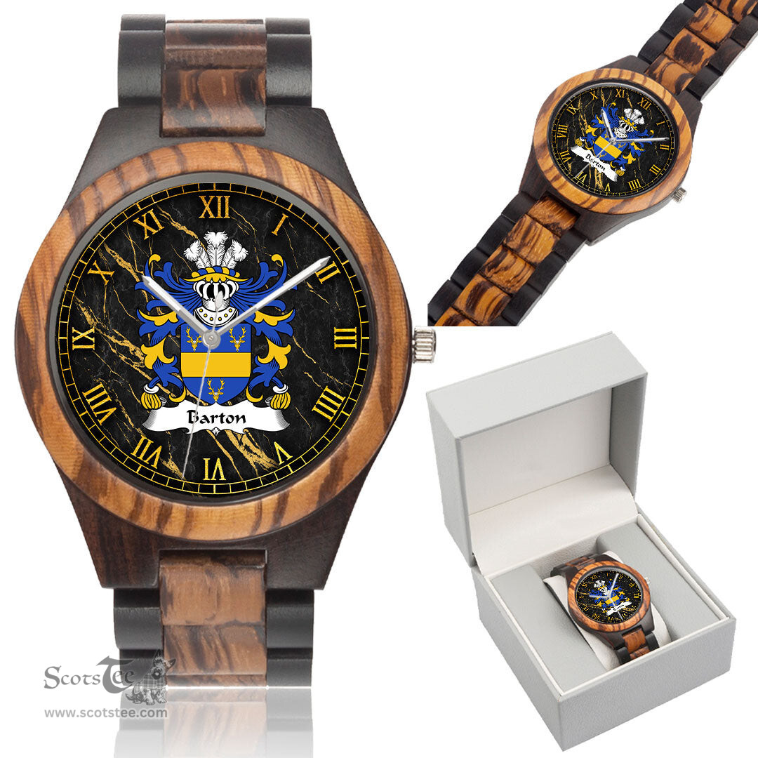 ScotsTee Shop Welsh Barton Coat of Arms Family Crest Wales Indian Ebony Wooden Watch
