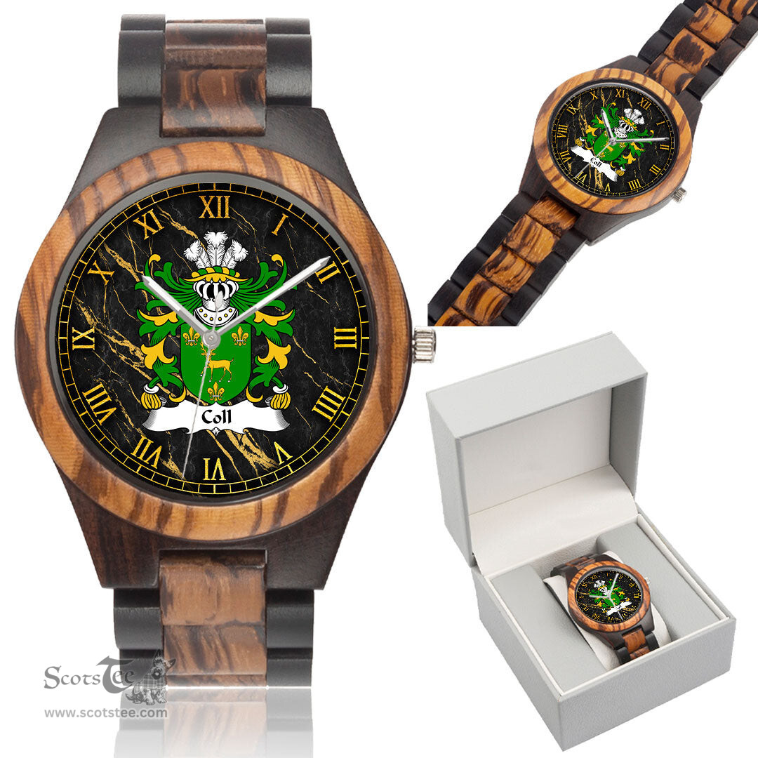 ScotsTee Shop Welsh Coll of Pembrokeshire Coat of Arms Family Crest Wales Indian Ebony Wooden Watch