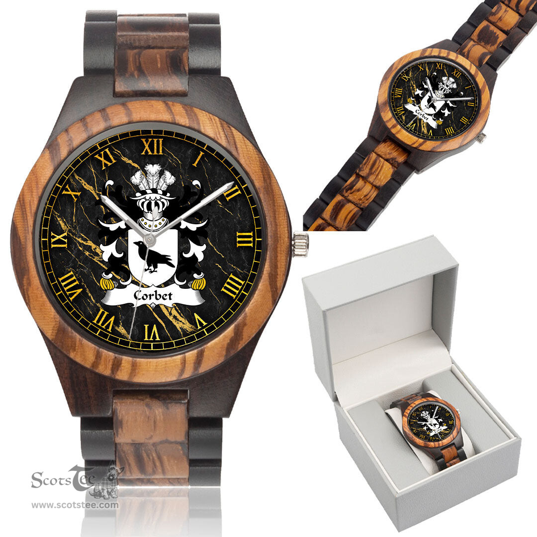ScotsTee Shop Welsh Corbet Shropshire Medieval Welsh Rolls Coat of Arms Family Crest Wales Indian Ebony Wooden Watch
