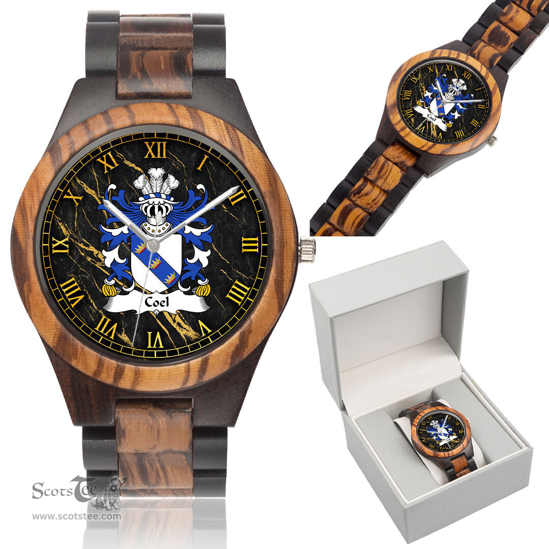 ScotsTee Shop Welsh Coel or Coilus self declared King of Britain Coat of Arms Family Crest Wales Indian Ebony Wooden Watch
