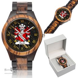 ScotsTee Shop Welsh Harold of Haroldston Pembrokeshire Coat of Arms Family Crest Wales Indian Ebony Wooden Watch