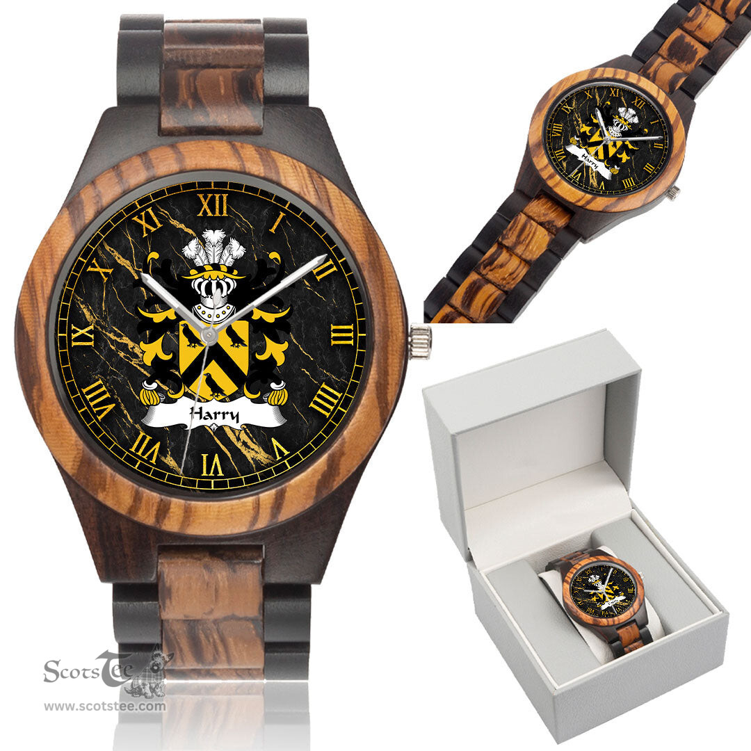 ScotsTee Shop Welsh Harry AP THOMAS Coat of Arms Family Crest Wales Indian Ebony Wooden Watch