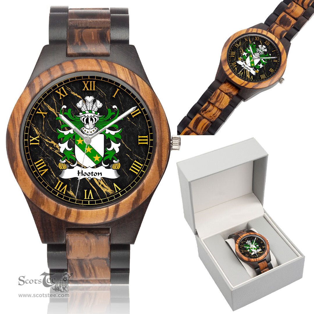ScotsTee Shop Welsh Hooton lord of Hooton Cheshire Coat of Arms Family Crest Wales Indian Ebony Wooden Watch