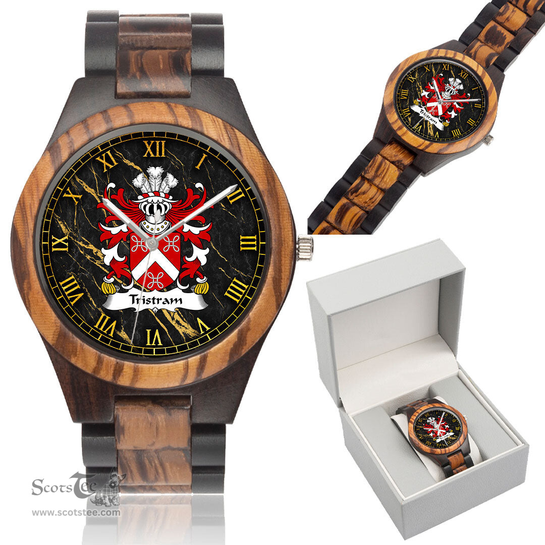 ScotsTee Shop Welsh Tristram OR TRYSTAN Coat of Arms Family Crest Wales Indian Ebony Wooden Watch