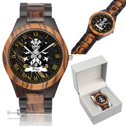 ScotsTee Shop Welsh Price Sir John of Brecon Coat of Arms Family Crest Wales Indian Ebony Wooden Watch