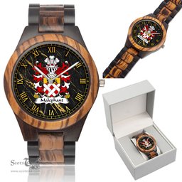 ScotsTee Shop Welsh Malephant of Upton Pembrokeshire Coat of Arms Family Crest Wales Indian Ebony Wooden Watch