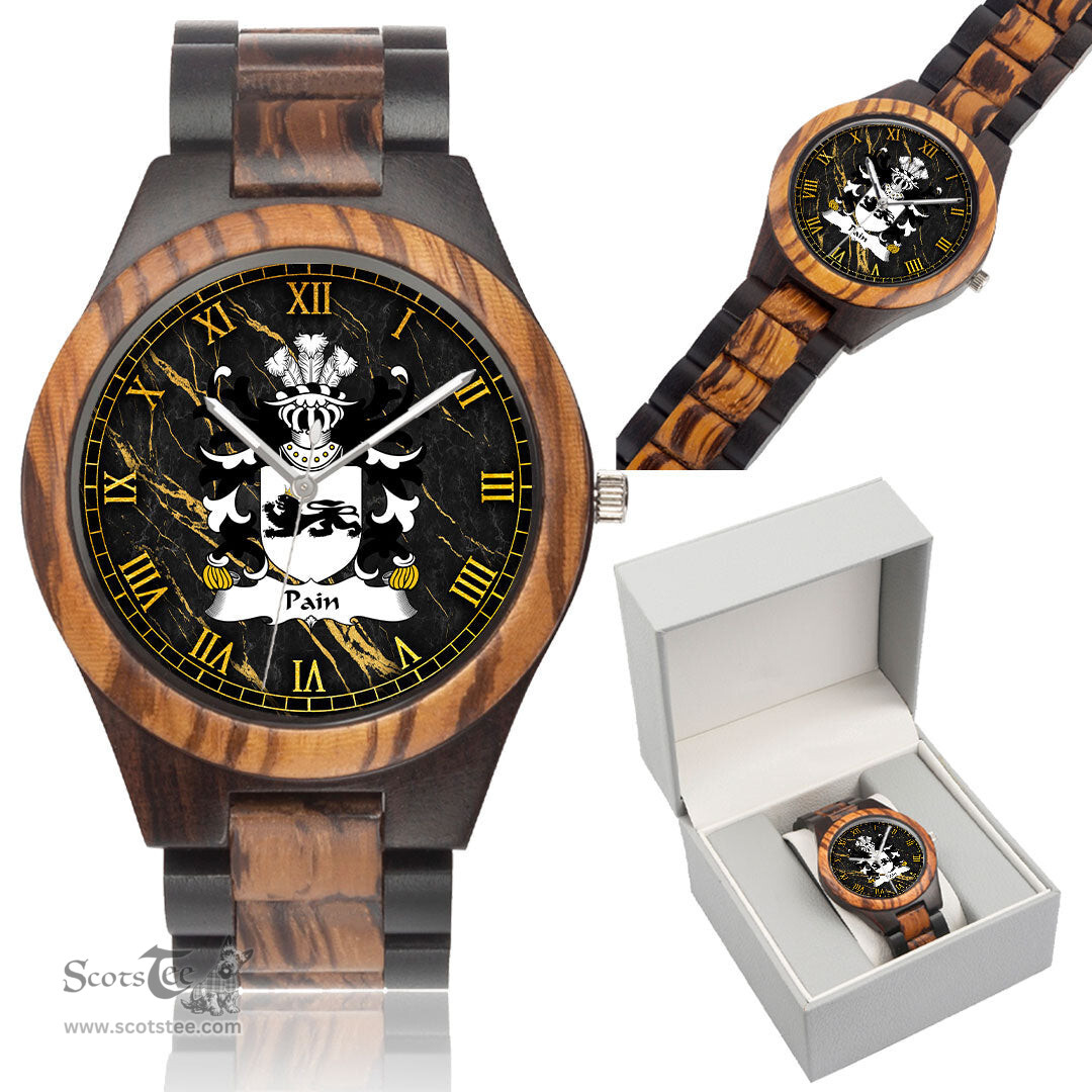ScotsTee Shop Welsh Pain AP RANDOLFF Coat of Arms Family Crest Wales Indian Ebony Wooden Watch