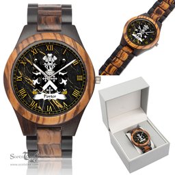 ScotsTee Shop Welsh Porter of Aberconwy Coat of Arms Family Crest Wales Indian Ebony Wooden Watch