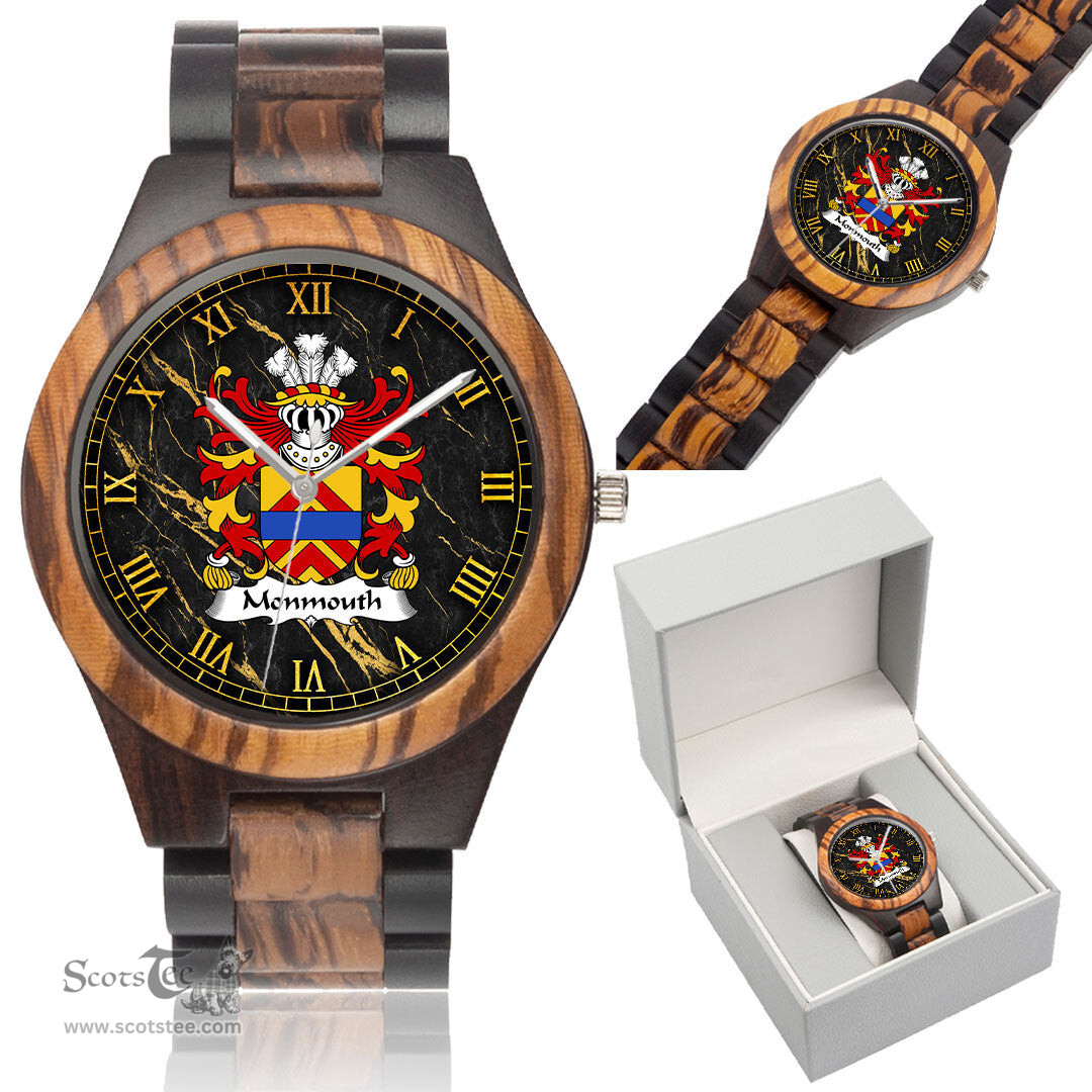 ScotsTee Shop Welsh Monmouth lords of Coat of Arms Family Crest Wales Indian Ebony Wooden Watch