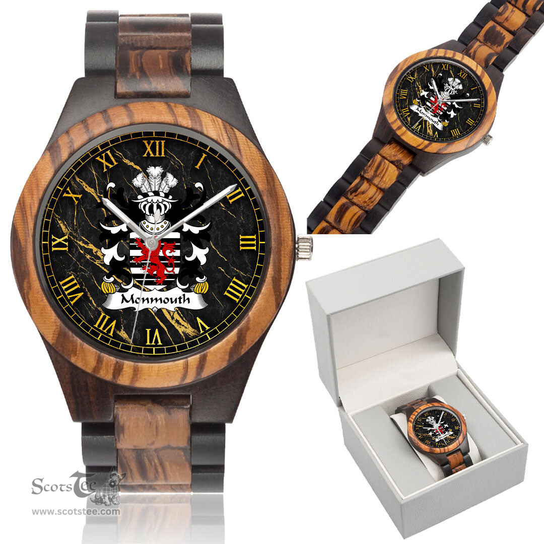 ScotsTee Shop Welsh Monmouth Lord Monmouth Coat of Arms Family Crest Wales Indian Ebony Wooden Watch