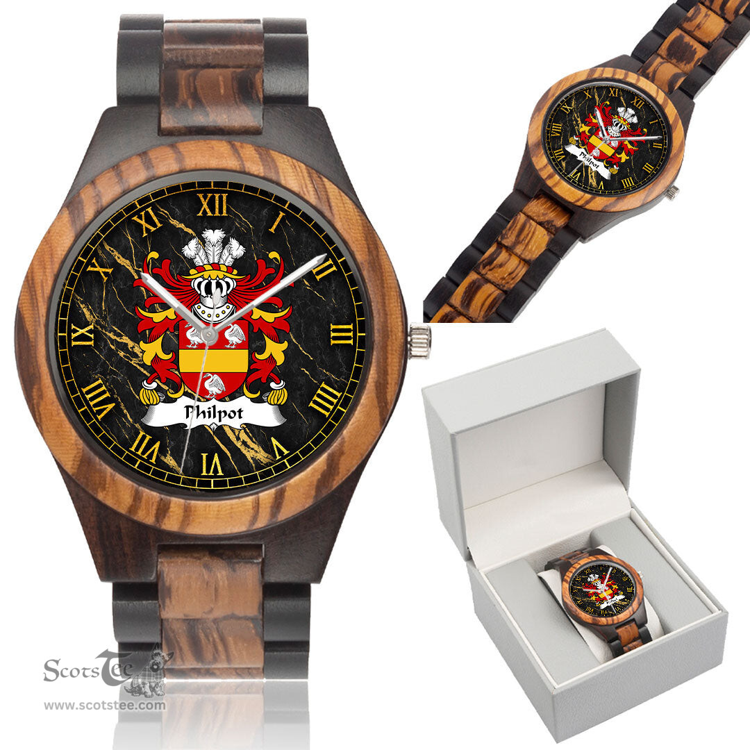 ScotsTee Shop Welsh Philpot AP RHYS Coat of Arms Family Crest Wales Indian Ebony Wooden Watch