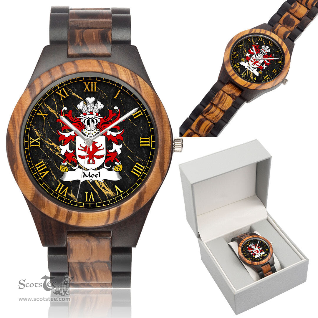 ScotsTee Shop Welsh Moel of Anglesey Coat of Arms Family Crest Wales Indian Ebony Wooden Watch
