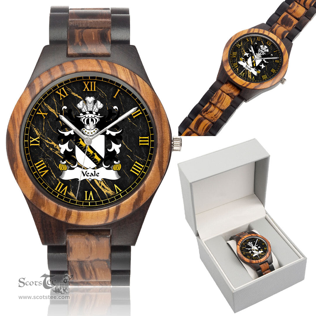 ScotsTee Shop Welsh Veale of St. Fagans Glamorganshire Coat of Arms Family Crest Wales Indian Ebony Wooden Watch