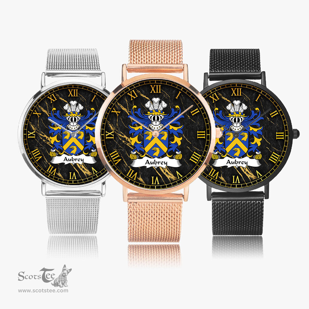 ScotsTee Shop Welsh Aubrey of Breconshire Coat of Arms Family Crest Wales Watch Ultra-thin Stainless Steel Quartz Watch