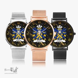 ScotsTee Shop Welsh Aubrey of Breconshire Coat of Arms Family Crest Wales Watch Ultra-thin Stainless Steel Quartz Watch