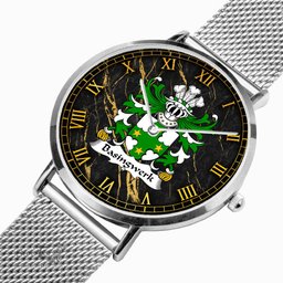 ScotsTee Shop Welsh Basingwerk Abbey Flint Coat of Arms Family Crest Wales Watch Ultra-thin Stainless Steel Quartz Watch