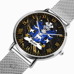 ScotsTee Shop Welsh Blaidd Y Blaidd Rhudd or Gest Coat of Arms Family Crest Wales Watch Ultra-thin Stainless Steel Quartz Watch