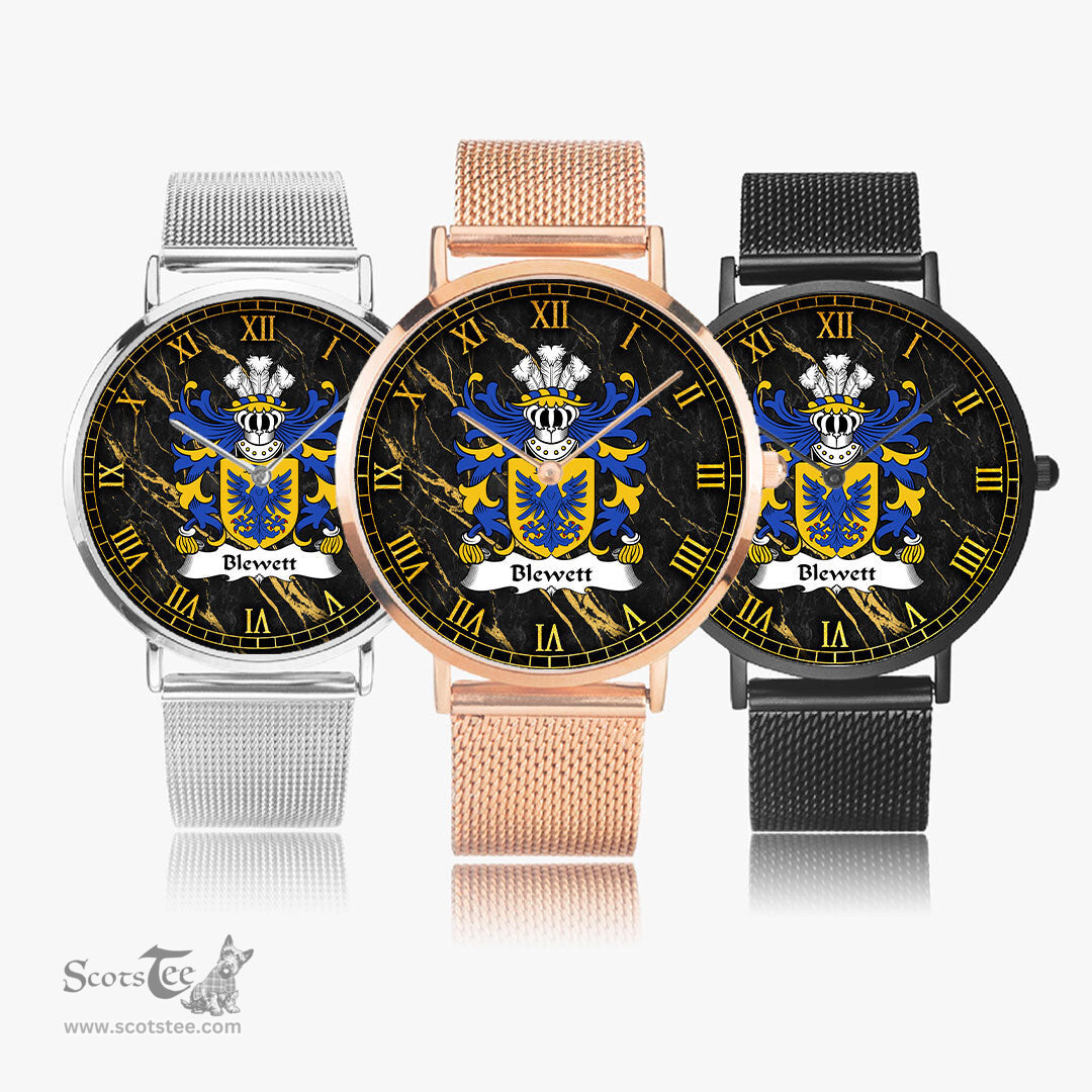 ScotsTee Shop Welsh Blewett Lords of Raglan Coat of Arms Family Crest Wales Watch Ultra-thin Stainless Steel Quartz Watch