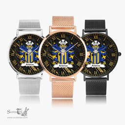 ScotsTee Shop Welsh Andros or Andrews Coat of Arms Family Crest Wales Watch Ultra-thin Stainless Steel Quartz Watch