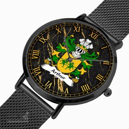 ScotsTee Shop Welsh Arthur I ab uthr pendragon King Arthur Coat of Arms Family Crest Wales Watch Ultra-thin Stainless Steel Quartz Watch