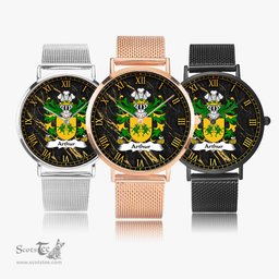 ScotsTee Shop Welsh Arthur I ab uthr pendragon King Arthur Coat of Arms Family Crest Wales Watch Ultra-thin Stainless Steel Quartz Watch