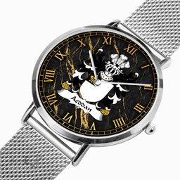 ScotsTee Shop Welsh Aeddan AP SEYSSYLLT Coat of Arms Family Crest Wales Watch Ultra-thin Stainless Steel Quartz Watch