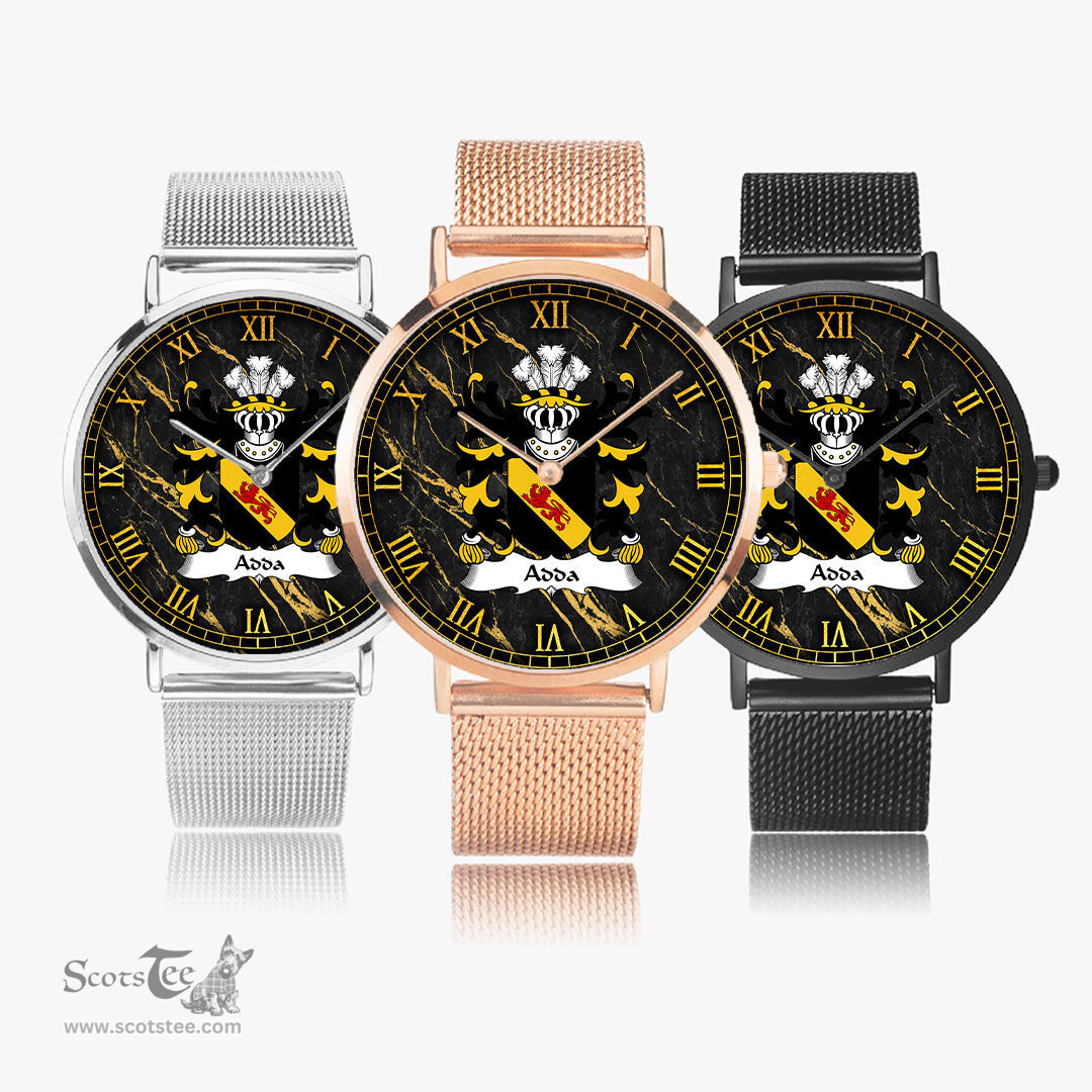 ScotsTee Shop Welsh Adda of Mochnant Coat of Arms Family Crest Wales Watch Ultra-thin Stainless Steel Quartz Watch