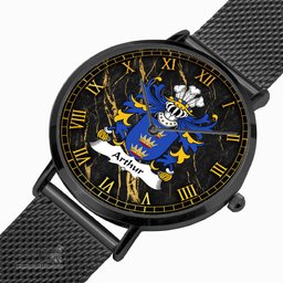 ScotsTee Shop Welsh Arthur II ab uthr pendragon King Arthur Coat of Arms Family Crest Wales Watch Ultra-thin Stainless Steel Quartz Watch