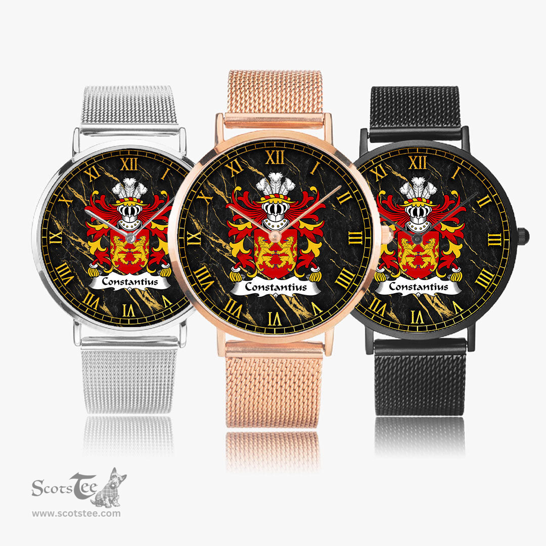 ScotsTee Shop Welsh Constantius or Constantine Coat of Arms Family Crest Wales Watch Ultra-thin Stainless Steel Quartz Watch