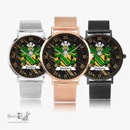 ScotsTee Shop Welsh Hanbury of Pontypool Monmouthshire Coat of Arms Family Crest Wales Watch Ultra-thin Stainless Steel Quartz Watch