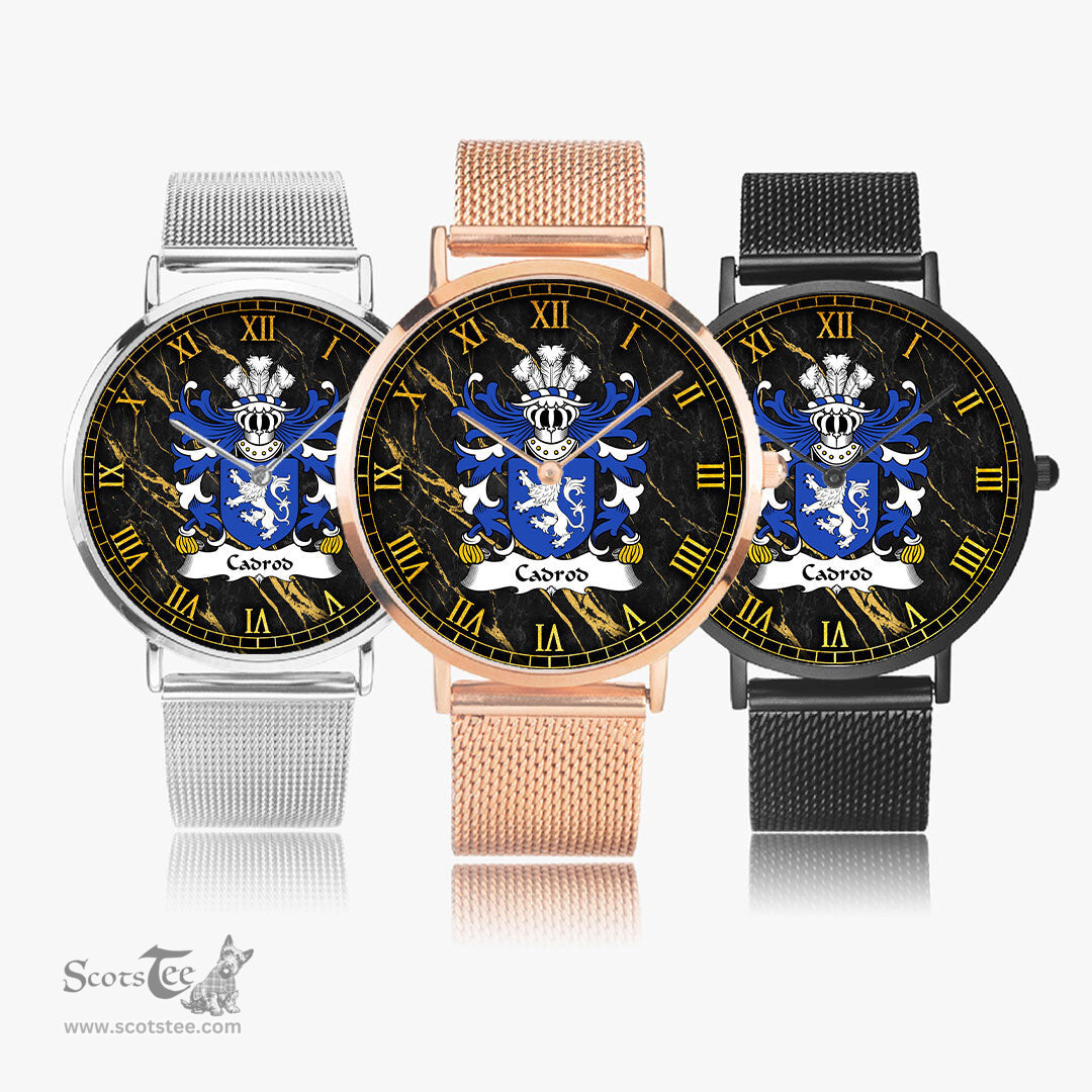 ScotsTee Shop Welsh Cadrod CALCHFYNYDD Coat of Arms Family Crest Wales Watch Ultra-thin Stainless Steel Quartz Watch