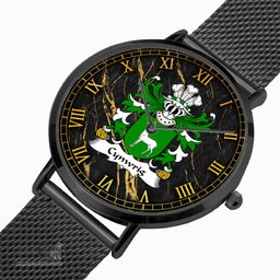 ScotsTee Shop Welsh Cynwrig FYCHAN or CWNWS DDU Coat of Arms Family Crest Wales Watch Ultra-thin Stainless Steel Quartz Watch