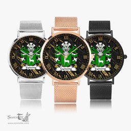 ScotsTee Shop Welsh Cynwrig FYCHAN or CWNWS DDU Coat of Arms Family Crest Wales Watch Ultra-thin Stainless Steel Quartz Watch