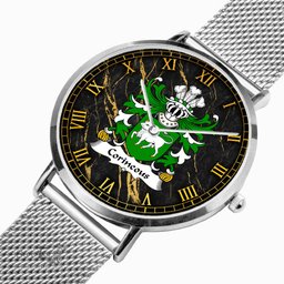 ScotsTee Shop Welsh Corineous Duke of Cornwall Companion of Brutus Coat of Arms Family Crest Wales Watch Ultra-thin Stainless Steel Quartz Watch