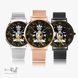 ScotsTee Shop Welsh Gilman Claims descent from Cilmin Troed ddu Coat of Arms Family Crest Wales Watch Ultra-thin Stainless Steel Quartz Watch