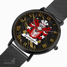 ScotsTee Shop Welsh Cantington of Trewilym Pembrokeshire Coat of Arms Family Crest Wales Watch Ultra-thin Stainless Steel Quartz Watch
