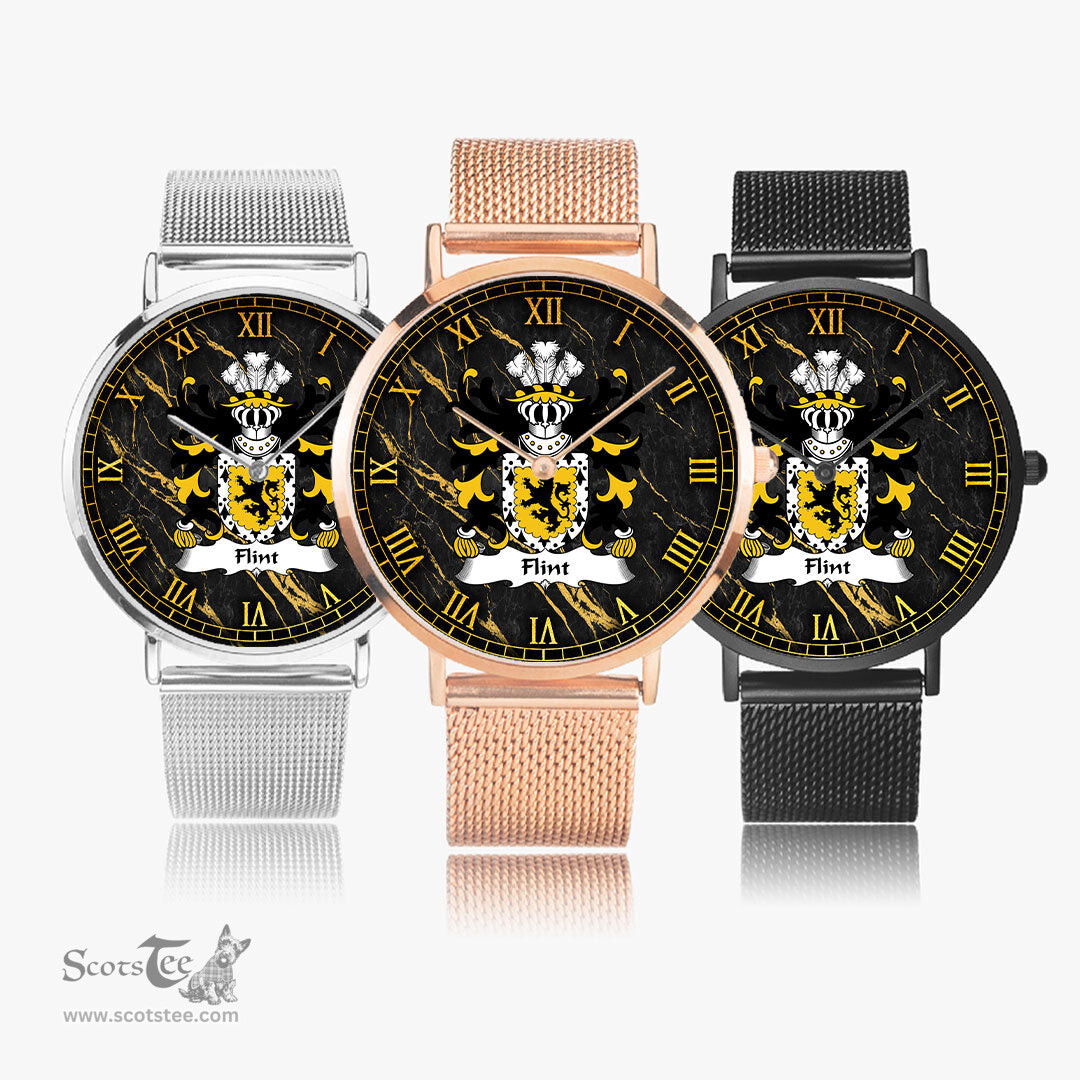ScotsTee Shop Welsh Flint lord of Coat of Arms Family Crest Wales Watch Ultra-thin Stainless Steel Quartz Watch