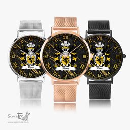 ScotsTee Shop Welsh Flint lord of Coat of Arms Family Crest Wales Watch Ultra-thin Stainless Steel Quartz Watch