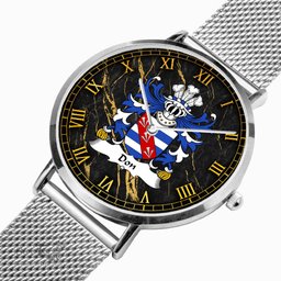 ScotsTee Shop Welsh Don or Donne of Utkington Cheshire Coat of Arms Family Crest Wales Watch Ultra-thin Stainless Steel Quartz Watch