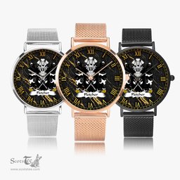 ScotsTee Shop Welsh Fletcher of Denbighshire Coat of Arms Family Crest Wales Watch Ultra-thin Stainless Steel Quartz Watch
