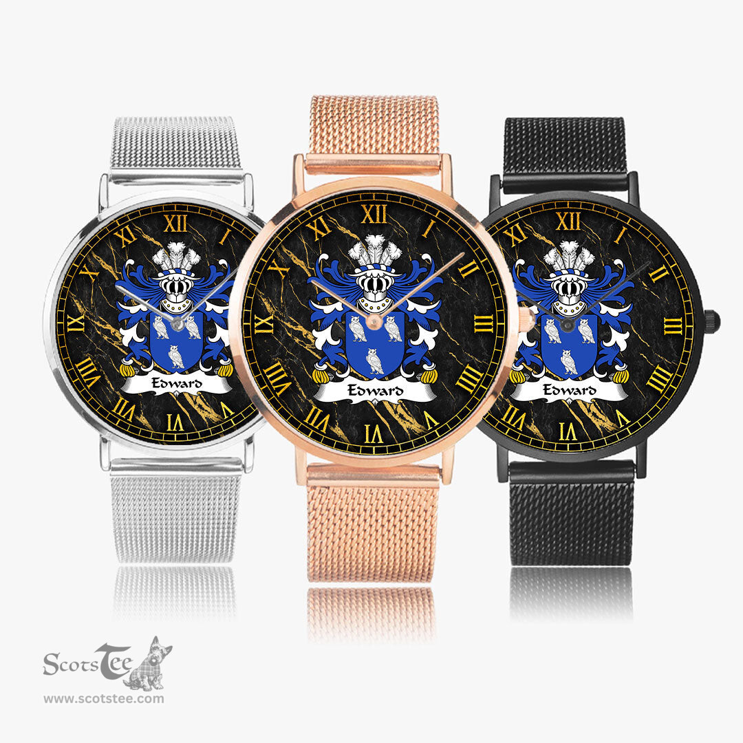 ScotsTee Shop Welsh Edward AP RHYS Coat of Arms Family Crest Wales Watch Ultra-thin Stainless Steel Quartz Watch