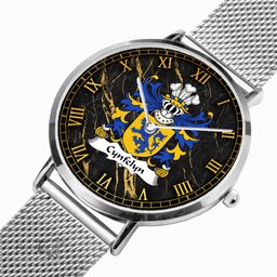 ScotsTee Shop Welsh Cynfelyn AP DOLFFIN Coat of Arms Family Crest Wales Watch Ultra-thin Stainless Steel Quartz Watch