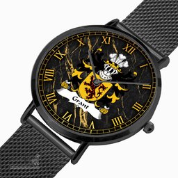 ScotsTee Shop Welsh Grant of Llwyn y grant Glamorgan Coat of Arms Family Crest Wales Watch Ultra-thin Stainless Steel Quartz Watch