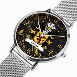 ScotsTee Shop Welsh Grant of Llwyn y grant Glamorgan Coat of Arms Family Crest Wales Watch Ultra-thin Stainless Steel Quartz Watch