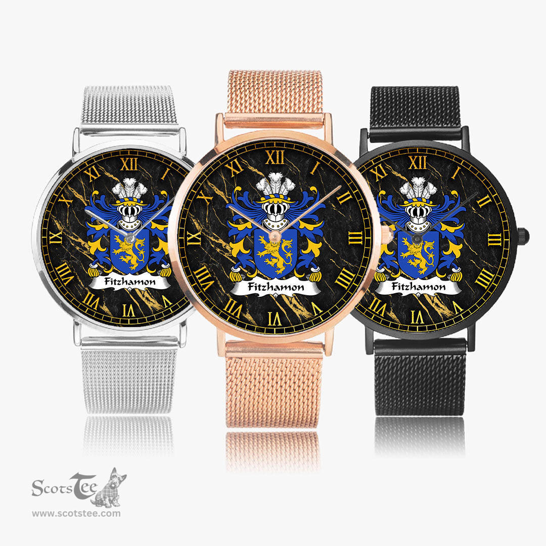 ScotsTee Shop Welsh Fitzhamon conquered Glamorgan Coat of Arms Family Crest Wales Watch Ultra-thin Stainless Steel Quartz Watch