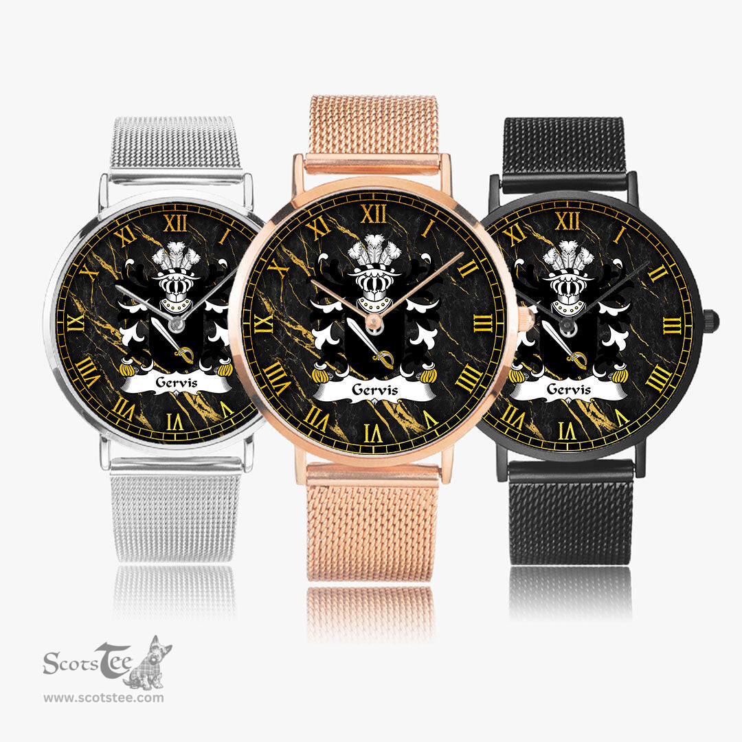 ScotsTee Shop Welsh Gervis of Ruthin Denbighshire Coat of Arms Family Crest Wales Watch Ultra-thin Stainless Steel Quartz Watch